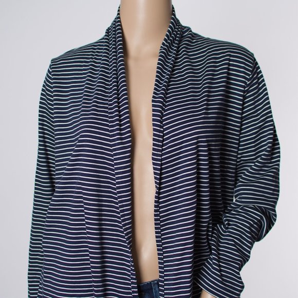 LL Bean Navy Striped Cardigan M-P - Picture 2 of 6